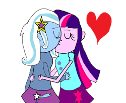 Size: 1298x1066 | Tagged: safe, artist:sonicboomlove12345, derpibooru import, trixie, twilight sparkle, equestria girls, female, kissing, lesbian, shipping, twixie