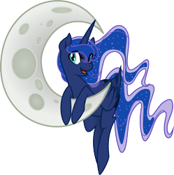 Size: 894x899 | Tagged: safe, artist:glacierclear, artist:sketchy brush, princess luna, alicorn, pony, collaboration, looking at you, moon, open mouth, simple background, solo, tangible heavenly object, transparent background, vector, vector trace