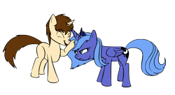 Size: 4346x2358 | Tagged: safe, artist:edcom02, princess luna, alicorn, pony, unicorn, annoyed, chuckle, crossover, crossover shipping, pat, peter parker, ponified, s1 luna, simple background, spider-man, spiderluna, spiders and magic: rise of spider-mane, transparent background