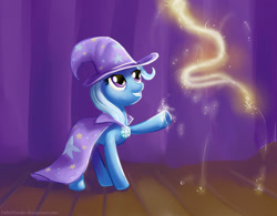 Size: 937x732 | Tagged: safe, artist:helixwonder, derpibooru import, trixie, pony, unicorn, female, magic, mare, solo, stage