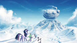 Size: 3840x2160 | Tagged: dead source, safe, artist:azenge, derpibooru import, spike, twilight sparkle, dragon, high res, mountain, reddit, snoo, snow