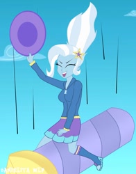 Size: 792x1009 | Tagged: safe, artist:danielitamlp, derpibooru import, trixie, equestria girls, dr. strangelove, riding a bomb, rocket, solo, toy interpretation, trixie's rocket