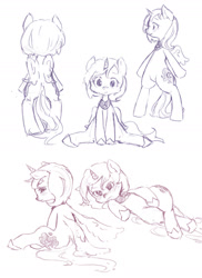 Size: 1280x1762 | Tagged: dead source, safe, artist:kuang-han, princess luna, alicorn, pony, bipedal, blushing, cute, female, looking at you, looking back, monochrome, sitting, sketch, solo, younger