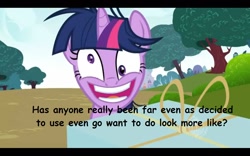 Size: 1280x800 | Tagged: safe, derpibooru import, edit, edited screencap, screencap, twilight sparkle, lesson zero, comic sans, mindscrew, wat