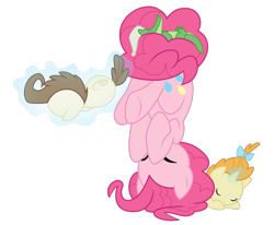 Size: 1250x1032 | Tagged: safe, artist:kumkrum, gummy, pinkie pie, pound cake, pumpkin cake, earth pony, pegasus, pony, unicorn, baby, baby pony, curled up, cute, eyes closed, female, hat, magic, male, mare, nightcap, simple background, sleeping, telekinesis, transparent background, underhoof, upside down, vector