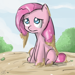 Size: 900x900 | Tagged: safe, artist:speccysy, pinkie pie, earth pony, pony, dirty, female, frown, mare, mud, pinkamena diane pie, sitting, solo