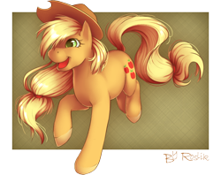 Size: 1016x806 | Tagged: safe, artist:roslik, applejack, earth pony, pony, cute, female, happy, jackabetes, mare, running, smiling, solo