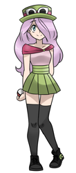 Size: 757x1717 | Tagged: safe, artist:kianamai, fluttershy, human, clothes, cropped, crossover, hat, humanized, miniskirt, pokéball, pokémon, skirt, socks, solo, thigh highs