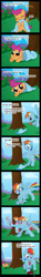 Size: 800x5340 | Tagged: safe, artist:gavalanche, rainbow dash, scootaloo, pegasus, pony, bait and switch, clothes, comic, comic sans, cute, dark comedy, duo, feather, female, filly, fruit, implied, implied scootabuse, juice, mare, mouth hold, not blood, pomegranate, sock fetish, sock filly, socks, sproing, stalkerloo, wingboner