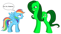 Size: 935x520 | Tagged: artist needed, safe, fluttershy, rainbow dash, pegasus, pony, pony creator, angry, duo, female, flutterhulk, hilarious in hindsight, mare, simple background, transparent background