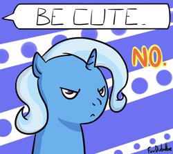 Size: 1000x890 | Tagged: safe, artist:foudubulbe, derpibooru import, trixie, pony, unicorn, cute, diatrixes, female, grumpy, irony, madorable, mare, no, solo