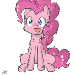 Size: 900x900 | Tagged: safe, artist:speccysy, pinkie pie, earth pony, pony, cheek fluff, chest fluff, female, fluffy, happy, mare, messy mane, simple background, sitting, solo, white background