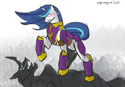 Size: 1280x896 | Tagged: safe, artist:keilinkzone, shining armor, changeling, pony, unicorn, 30 minute art challenge, armor