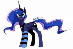 Size: 3000x2000 | Tagged: safe, artist:rocy canvas, princess luna, alicorn, pony, c:, clothes, cute, derp, looking at you, lunabetes, simple background, smiling, socks, solo, striped socks, white background