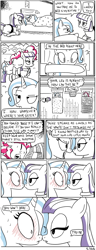 Size: 600x1559 | Tagged: safe, artist:foudubulbe, derpibooru import, maud pie, pinkie pie, trixie, earth pony, pony, comic:damp rocks, blushing, boop, carrying, comic, female, imminent kissing, lesbian, mauxie, noseboop, shipping