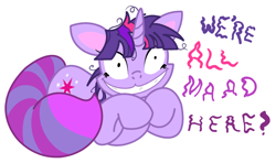 Size: 900x533 | Tagged: dead source, safe, artist:iamallyballybee, derpibooru import, twilight sparkle, alice in wonderland, cheshire cat, female, parody, solo, twilight cat, twilight snapple