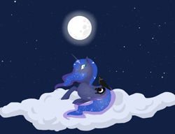 Size: 2552x1956 | Tagged: safe, artist:pixernosse, princess luna, alicorn, bird, pony, cloud, moon, solo