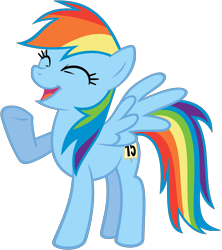 Size: 4777x5372 | Tagged: safe, artist:flutterguy317, rainbow dash, pegasus, pony, absurd resolution, eyes closed, female, mare, open mouth, raised hoof, simple background, smiling, solo, transparent background, vector