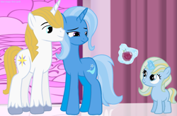 Size: 1733x1135 | Tagged: safe, artist:velvetsparkleyt, derpibooru import, prince blueblood, trixie, bluetrix, family, female, male, offspring, parent:prince blueblood, parent:trixie, parents:bluetrix, shipping, straight