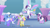 Size: 640x355 | Tagged: safe, derpibooru import, screencap, blueberry punch, blues, merry may, noteworthy, parasol, peppermint crunch, rainbowshine, rarity, twilight sparkle, pony, unicorn, sonic rainboom (episode), artificial wings, augmented, magic, magic wings, wings, youtube caption