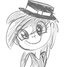 Size: 770x700 | Tagged: safe, artist:tess, rainbow dash, human, female, hat, humanized, monochrome, smiling, solo