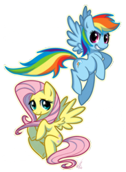 Size: 768x1048 | Tagged: safe, artist:vaporotem, fluttershy, rainbow dash, pegasus, pony, cloud, cloudy, duo, duo female, female, flying, mare, outline, simple background, sky, smiling, transparent background