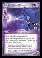 Size: 359x500 | Tagged: safe, princess luna, star swirl the bearded, alicorn, pony, card, ccg, enterplay, equestrian odysseys, eyes closed, gibbous, magic, solo