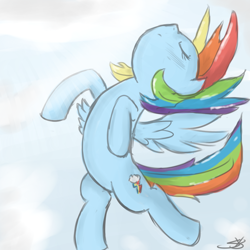 Size: 900x900 | Tagged: safe, artist:speccysy, rainbow dash, pegasus, pony, eyes closed, female, flying, mare, solo