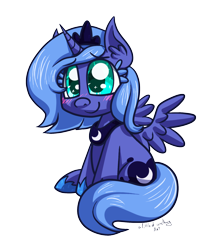 Size: 1280x1477 | Tagged: safe, artist:alittleofsomething, princess luna, alicorn, pony, blushing, cute, filly, lunabetes, s1 luna, solo, woona