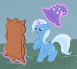 Size: 612x549 | Tagged: safe, artist:mumbles, derpibooru import, trixie, pony, unicorn, female, magic, mare, mirror, solo