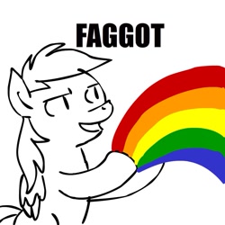 Size: 945x945 | Tagged: safe, artist:megasweet, rainbow dash, pegasus, pony, faggot, female, mare, rainbow, slur, solo, vulgar