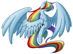 Size: 1054x786 | Tagged: safe, artist:secret-pony, rainbow dash, pegasus, pony, female, flying, hair over eyes, large wings, mare, simple background, solo, spread wings, transparent background, wings