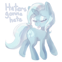 Size: 800x800 | Tagged: safe, artist:mewball, derpibooru import, trixie, pony, unicorn, female, haters gonna hate, mare, meme, simple background, solo, tongue out