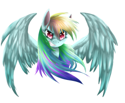 Size: 2200x1800 | Tagged: safe, artist:dream--chan, rainbow dash, pegasus, pony, bust, female, grin, looking at you, mare, portrait, simple background, smiling, solo, spread wings, transparent background, wings