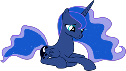 Size: 6000x3367 | Tagged: safe, artist:purenexus, princess luna, alicorn, pony, .svg available, accessory-less edit, barehoof, ethereal mane, female, mare, missing accessory, prone, sad, simple background, solo, starry mane, transparent background, vector