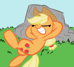 Size: 1100x1000 | Tagged: safe, artist:elslowmo, artist:tess, applejack, earth pony, pony, grass, relaxing, rock, solo