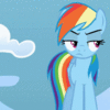 Size: 100x100 | Tagged: safe, screencap, rainbow dash, pegasus, pony, sonic rainboom (episode), animated, annoyed, female, gif, lidded eyes, mare, picture for breezies, solo, tail flick