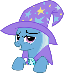 Size: 1835x2075 | Tagged: artist needed, source needed, safe, derpibooru import, trixie, pony, cape, clothes, female, hat, lidded eyes, mare, simple background, smiling, smirk, solo, transparent background, trixie's hat, wizard hat