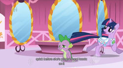 Size: 640x355 | Tagged: safe, derpibooru import, screencap, spike, twilight sparkle, dragon, youtube caption