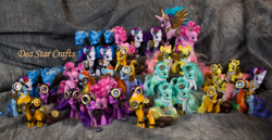 Size: 1024x528 | Tagged: safe, artist:bluepaws21, derpibooru import, applejack, fluttershy, lyra heartstrings, pinkie pie, princess celestia, rainbow dash, rarity, trixie, twilight sparkle, alicorn, earth pony, pegasus, pony, unicorn, brushable, custom, mane six, steampunk, toy