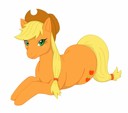 Size: 1000x879 | Tagged: safe, artist:fang asian, applejack, earth pony, pony, prone, simple background, solo, white background