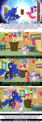 Size: 640x1867 | Tagged: safe, apple bloom, princess luna, scootaloo, starlight glimmer, sweetie belle, twist, alicorn, pony, bloom and gloom, alternate ending, balloon rainbow dash, comic, cutie mark crusaders, implied twist, nyan dash, psyga's alternate pony scenes, rainbow dash poster