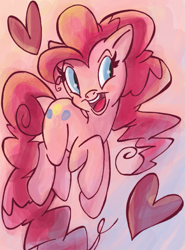 Size: 593x800 | Tagged: safe, artist:bwingbwing, pinkie pie, earth pony, pony, cute, diapinkes, female, heart, mare, open mouth, pronking, smiling, solo