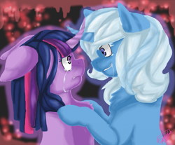 Size: 993x822 | Tagged: safe, artist:camspooks, derpibooru import, trixie, twilight sparkle, crying