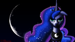 Size: 1920x1080 | Tagged: safe, artist:tsaritsaluna, princess luna, alicorn, pony, female, horn, mare, moon, solo