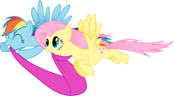 Size: 2691x1500 | Tagged: safe, artist:kurokaji11, fluttershy, rainbow dash, pegasus, pony, female, flutterdash, flying, lesbian, mare, mouth hold, ribbon, shipping, simple background, smiling, transparent background