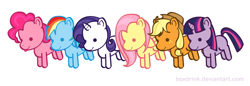 Size: 1160x400 | Tagged: safe, artist:tinrobo, derpibooru import, applejack, fluttershy, pinkie pie, rainbow dash, rarity, twilight sparkle, earth pony, pegasus, pony, unicorn, chibi, cute, mane six