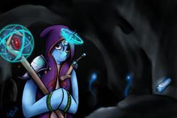 Size: 1200x800 | Tagged: safe, artist:lupo-lycanth, derpibooru import, trixie, arcane magic, cave, magic, staff