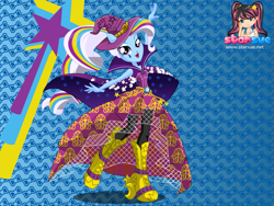 Size: 795x598 | Tagged: safe, artist:user15432, derpibooru import, trixie, human, equestria girls, rainbow rocks, boots, cape, clothes, dress, dressup, dressup game, equestria girls rainbow rocks, hat, ponied up, pony ears, rainbow hair, rock and roll, shoes, starsue, trixie's cape, trixie's hat