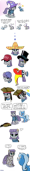 Size: 500x2758 | Tagged: safe, artist:foudubulbe, derpibooru import, maud pie, trixie, pony, comic:damp rocks, bandaid, comic, female, hat, jack sparrow, lesbian, mauxie, shipping, trixie's cape, trixie's hat, tsundere